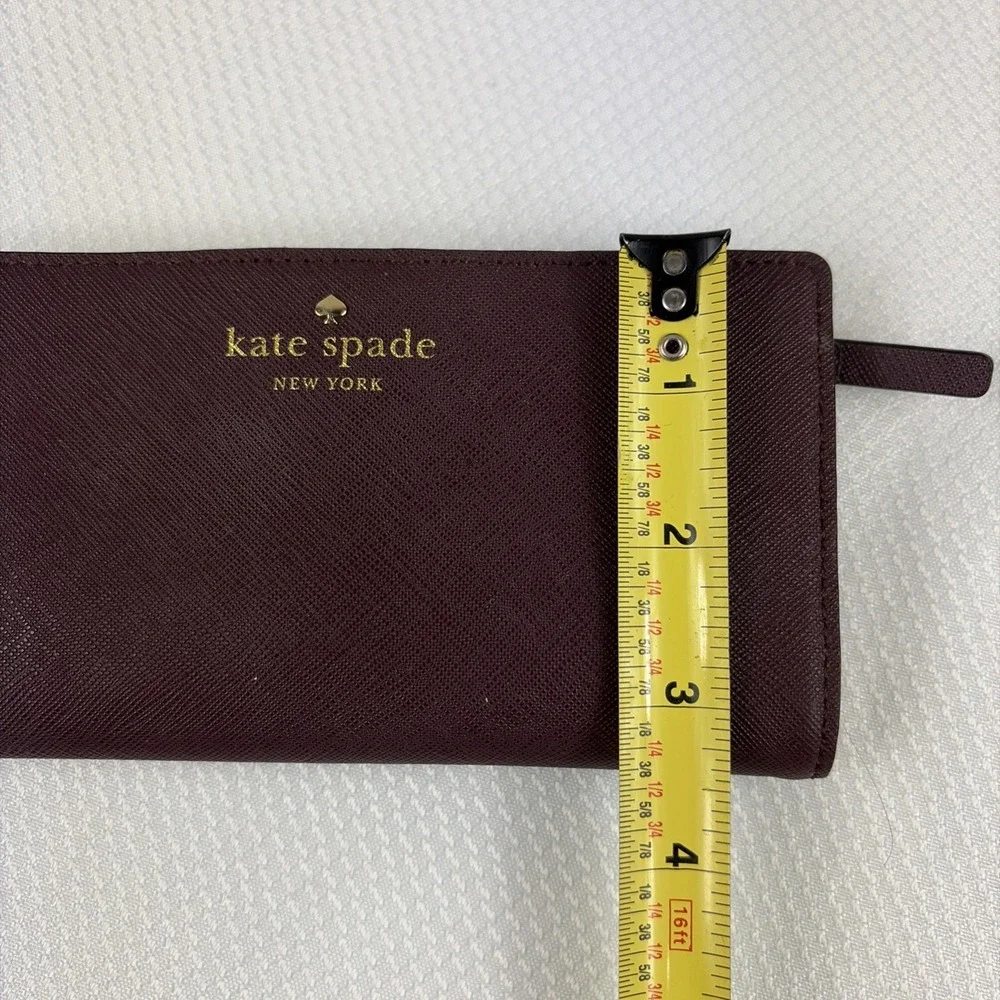 Kate Spade Mikas Pond Stacy Leather Long Wallet Deep Plum Burgundy Red